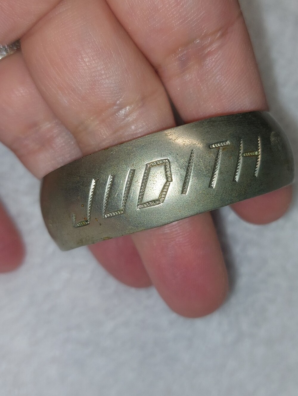 Vintage Silver-tone Cuff Bracelet with 'Judith' Engraving